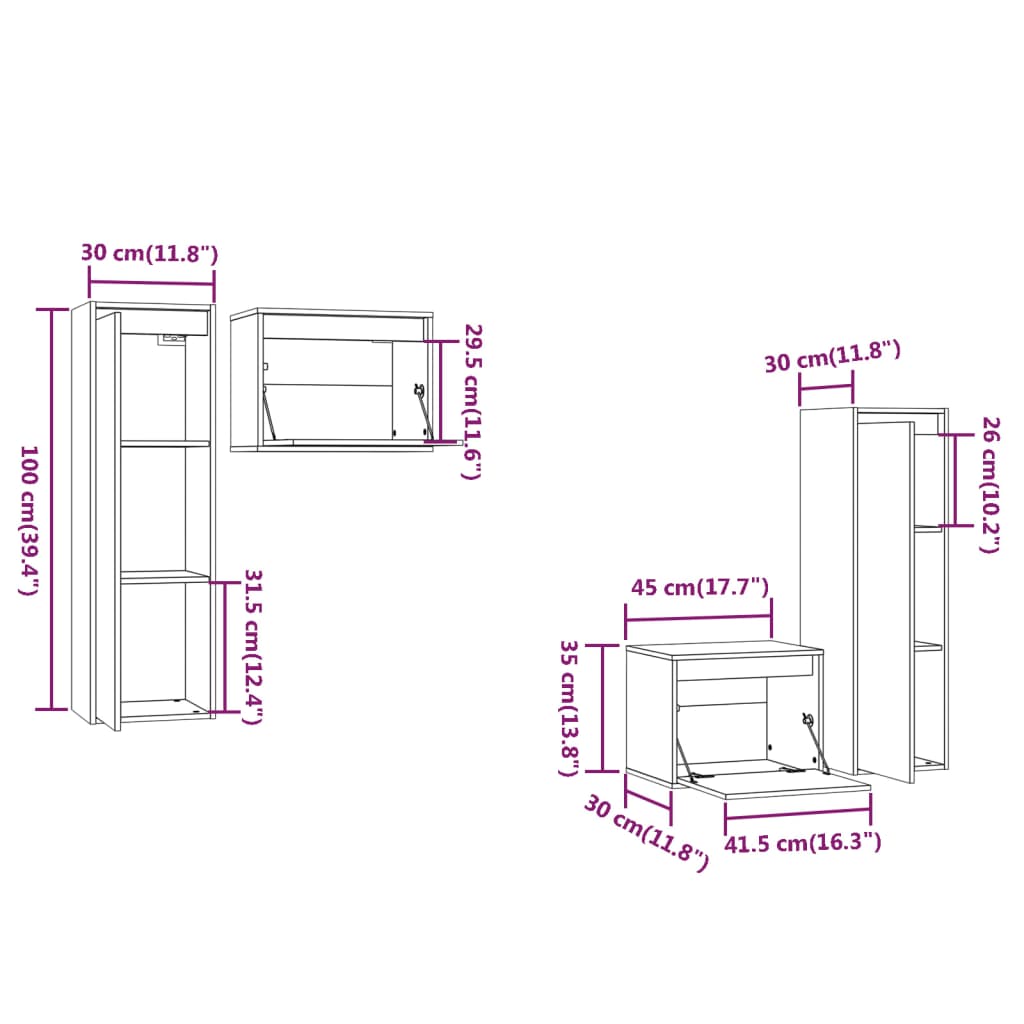 TV Cabinets 4 pcs Grey Solid Wood Pine