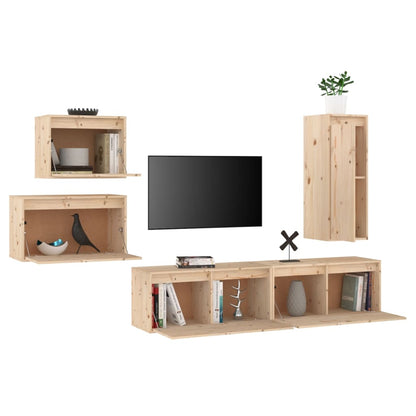 TV Cabinets 5 pcs Solid Wood Pine