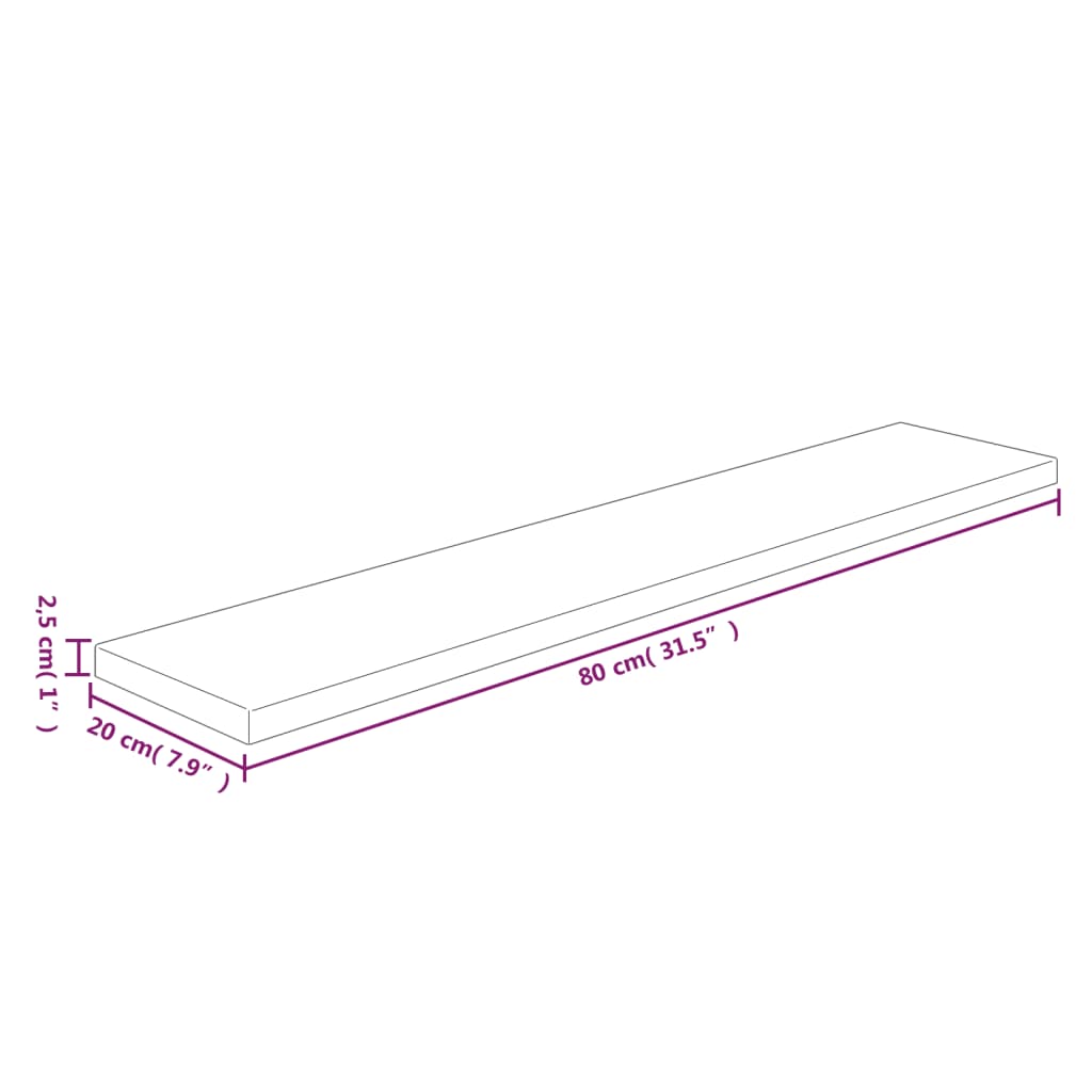 Shelf Board 80x20x2.5 cm Untreated Solid Wood Oak