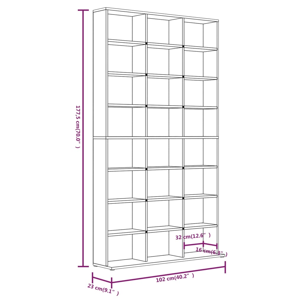 CD Cabinet Grey Sonoma 102x23x177.5 cm Engineered Wood