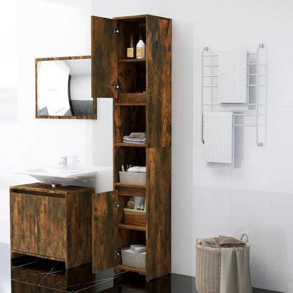 Bathroom Cabinet Smoked Oak 30x30x183.5 cm Engineered Wood