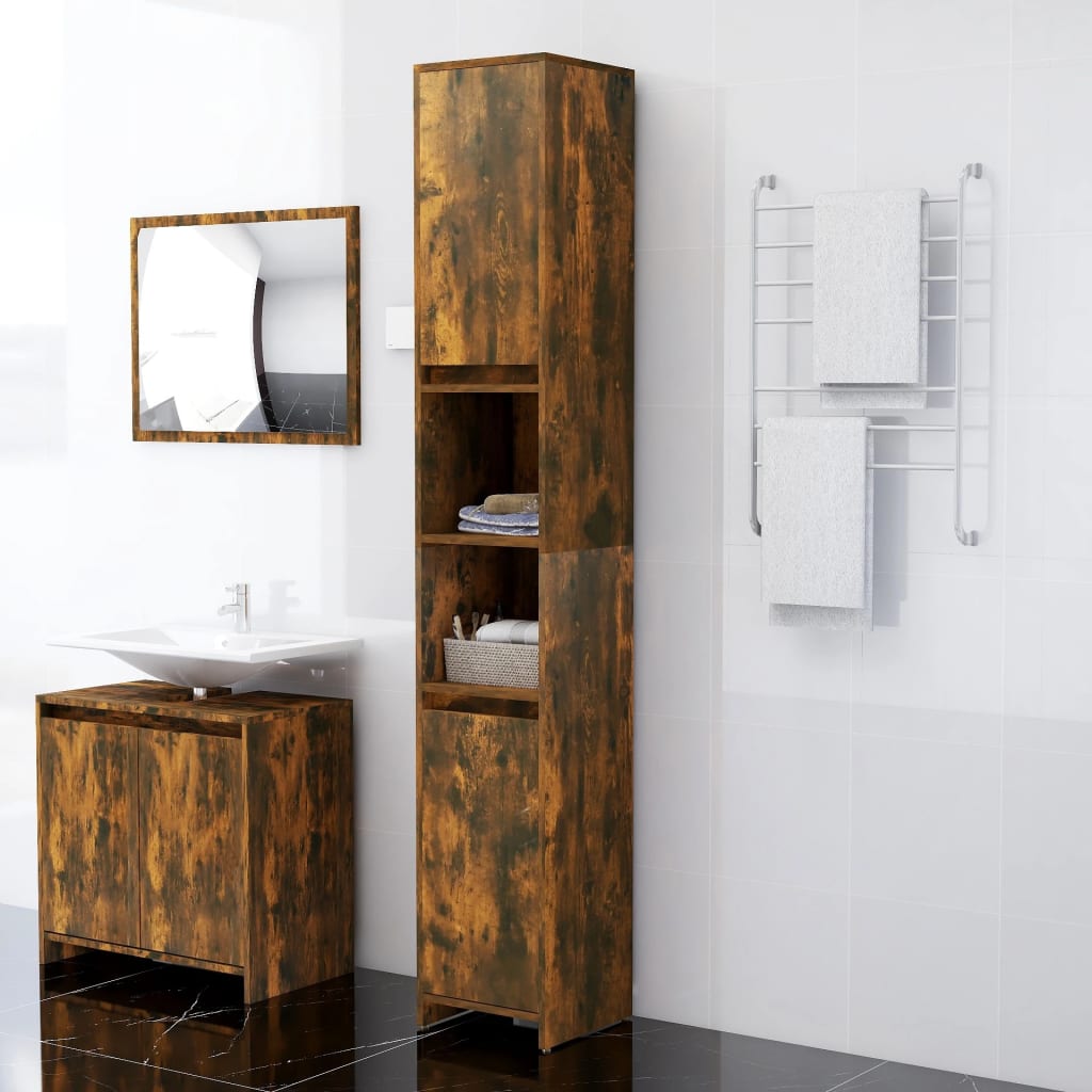 Bathroom Cabinet Smoked Oak 30x30x183.5 cm Engineered Wood