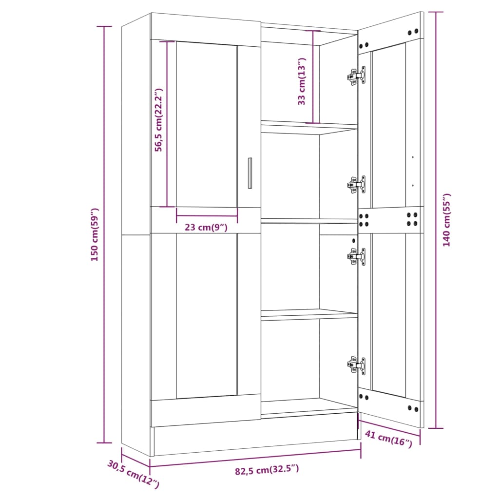 Vitrine Cabinet Grey Sonoma 82.5x30.5x150 cm Engineered Wood