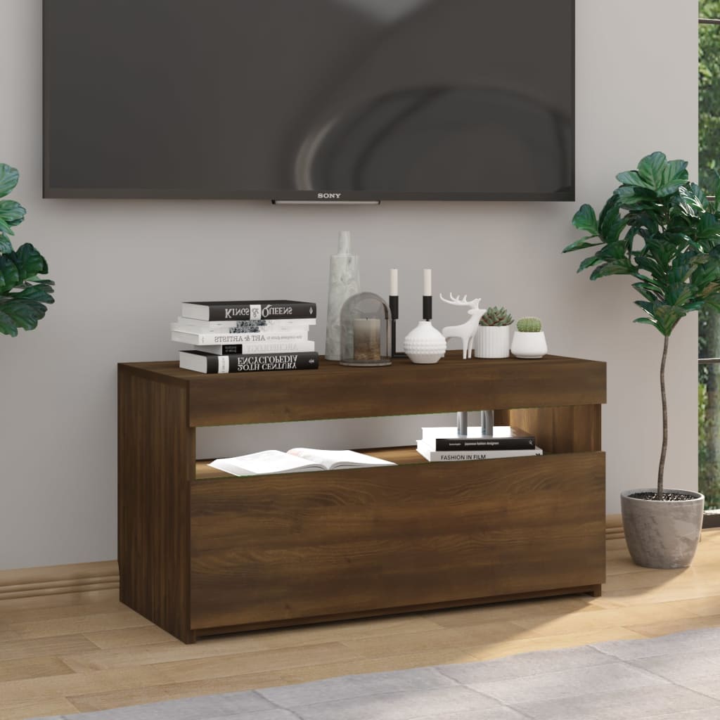 TV Cabinet with LED Lights Brown Oak 75x35x40 cm