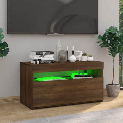 TV Cabinet with LED Lights Brown Oak 75x35x40 cm