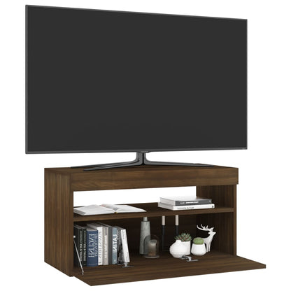 TV Cabinet with LED Lights Brown Oak 75x35x40 cm