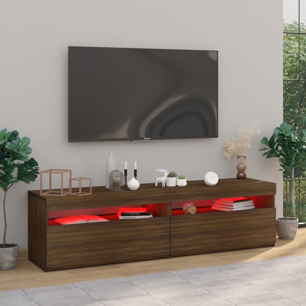 TV Cabinet with LED Lights 2 pcs Brown Oak 75x35x40 cm