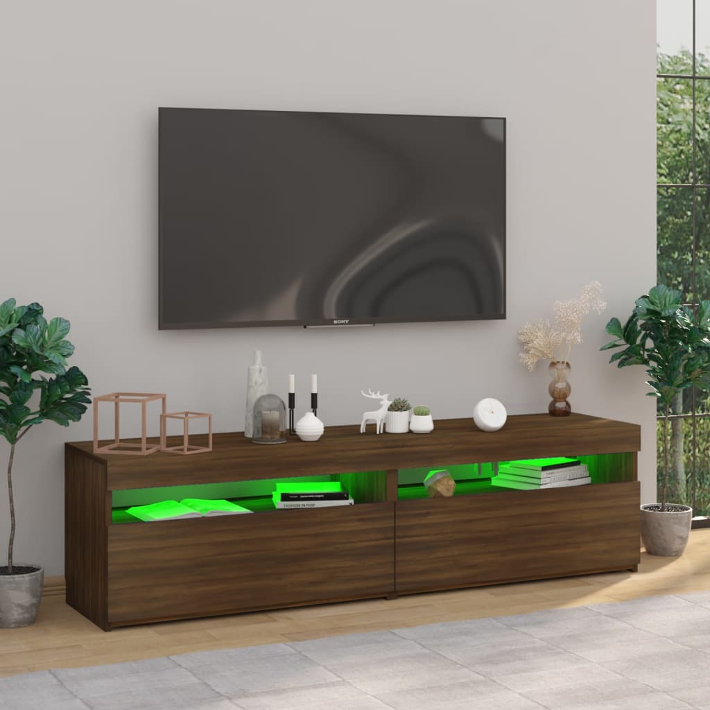 TV Cabinet with LED Lights 2 pcs Brown Oak 75x35x40 cm