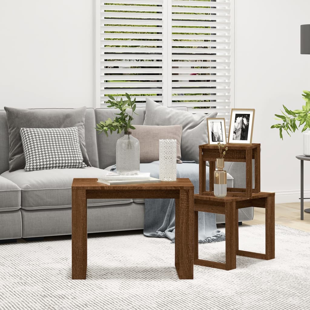 Nesting Tables 3 pcs Brown Oak Engineered Wood