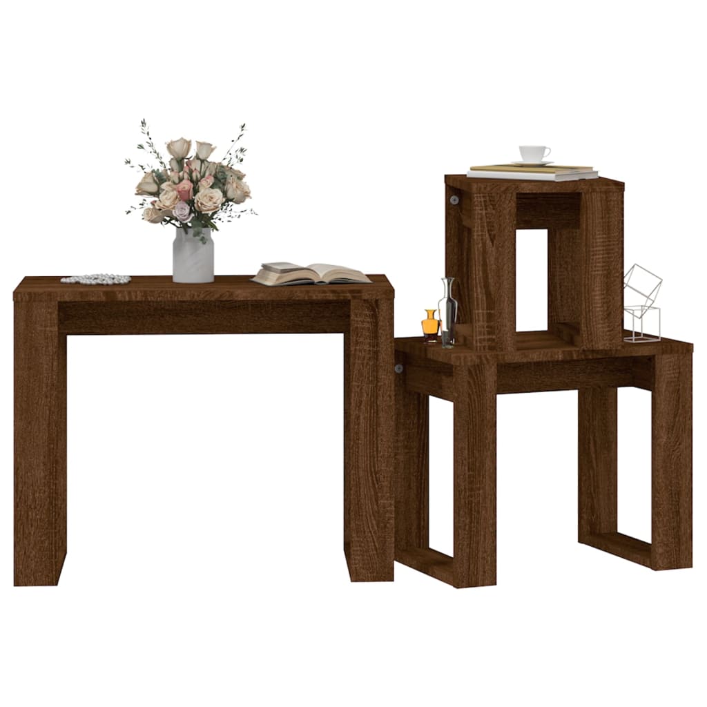 Nesting Tables 3 pcs Brown Oak Engineered Wood