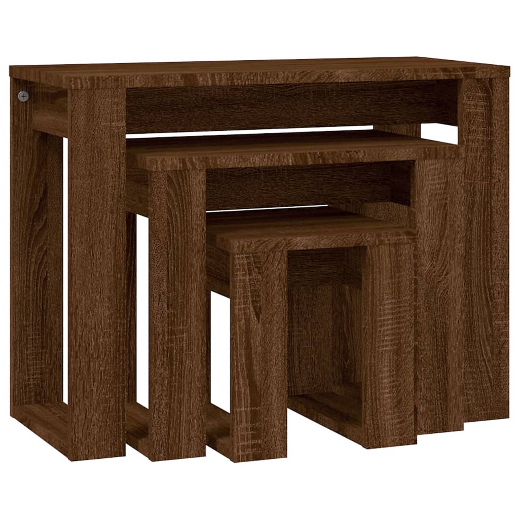 Nesting Tables 3 pcs Brown Oak Engineered Wood