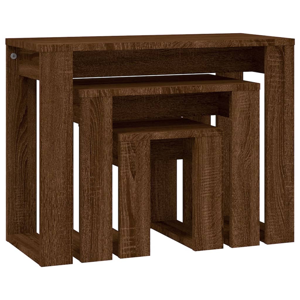 Nesting Tables 3 pcs Brown Oak Engineered Wood