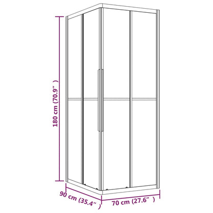 Shower Cabin Half Frosted ESG 90x70x180 cm Black