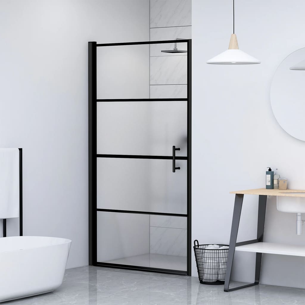 Shower Door 81x195 cm Half Frosted Tempered Glass Black