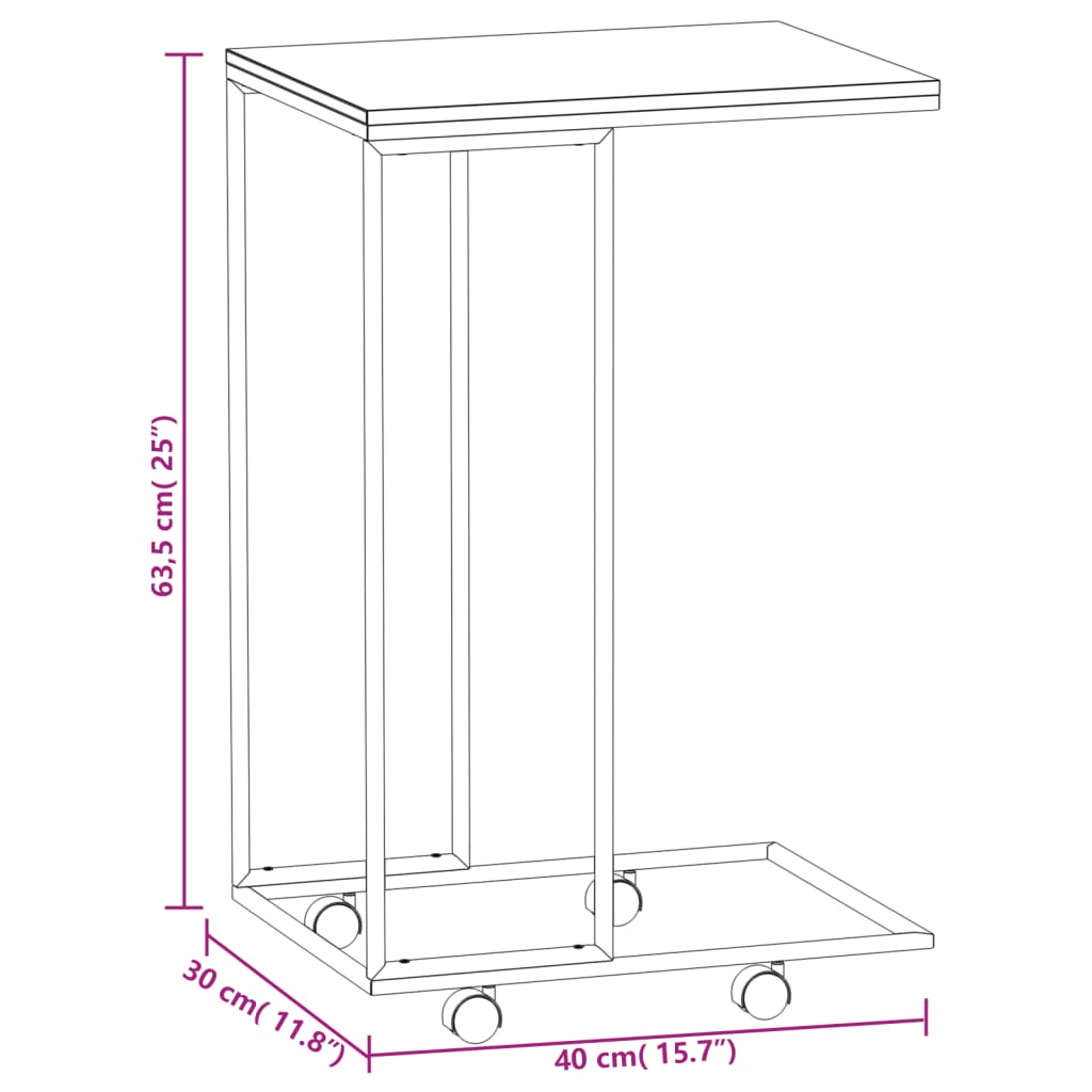 Side Table with Wheels Black 40x30x63.5 cm Engineered Wood