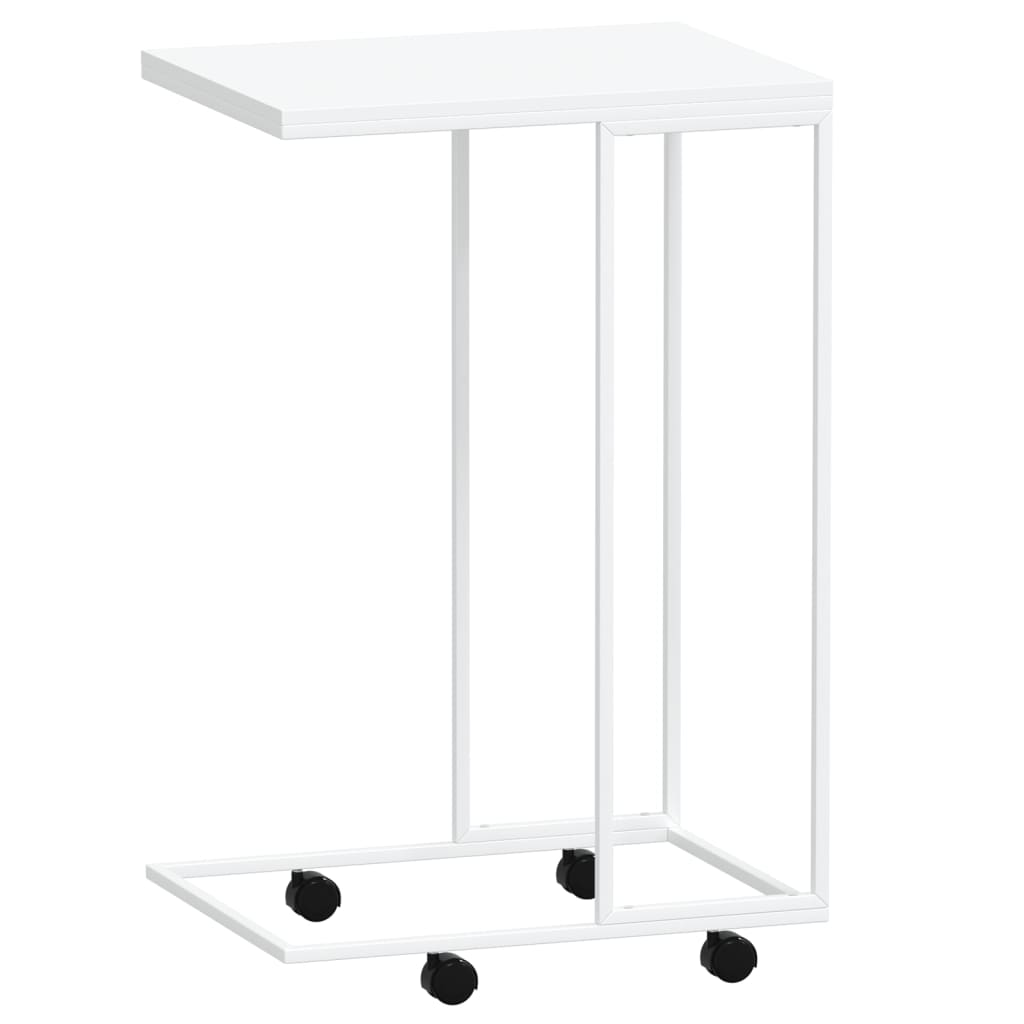 Side Table with Wheels White 40x30x63.5 cm Engineered Wood