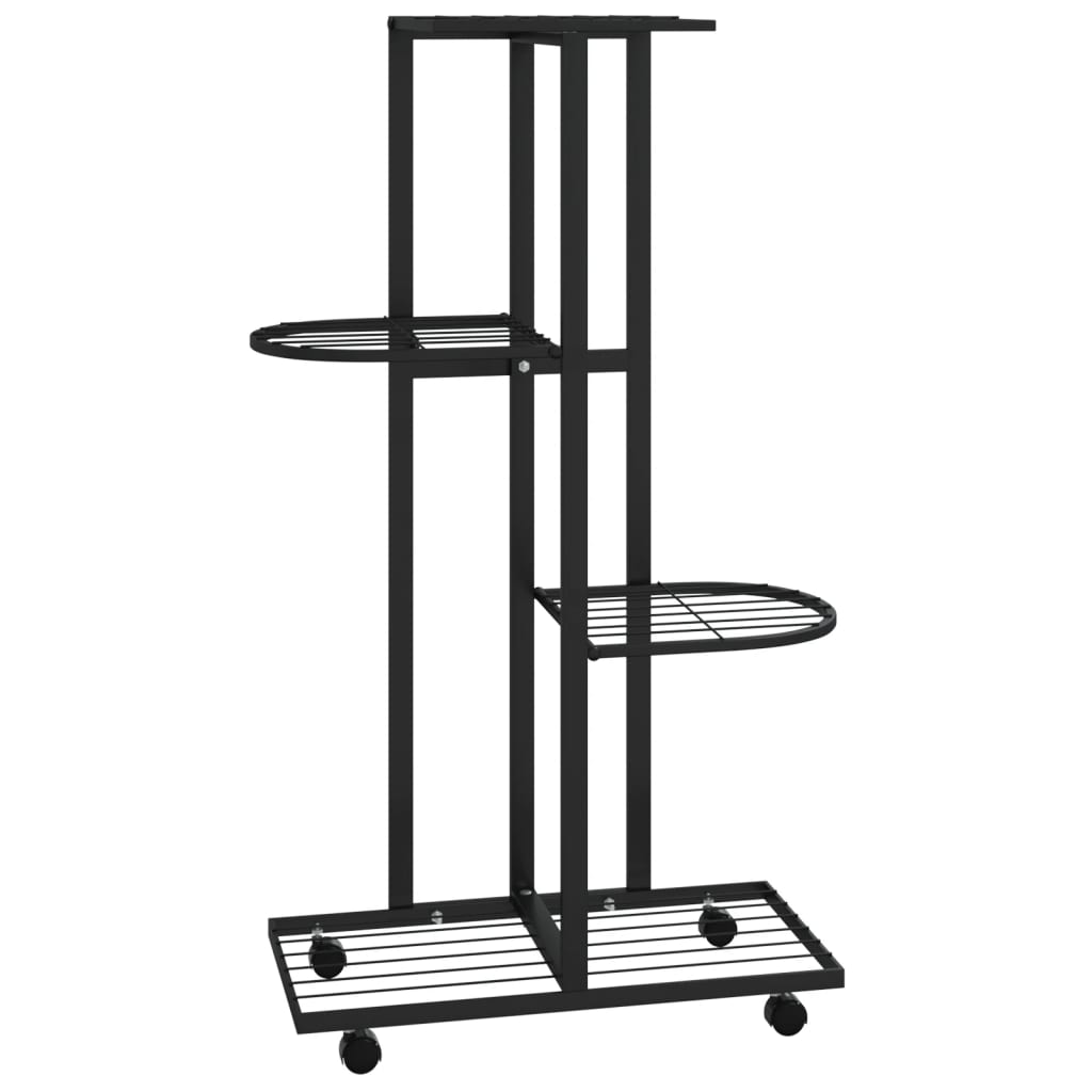 4-Floor Flower Stand with Wheels 44x23x80 cm Black Iron