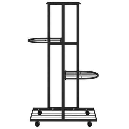 4-Floor Flower Stand with Wheels 44x23x80 cm Black Iron