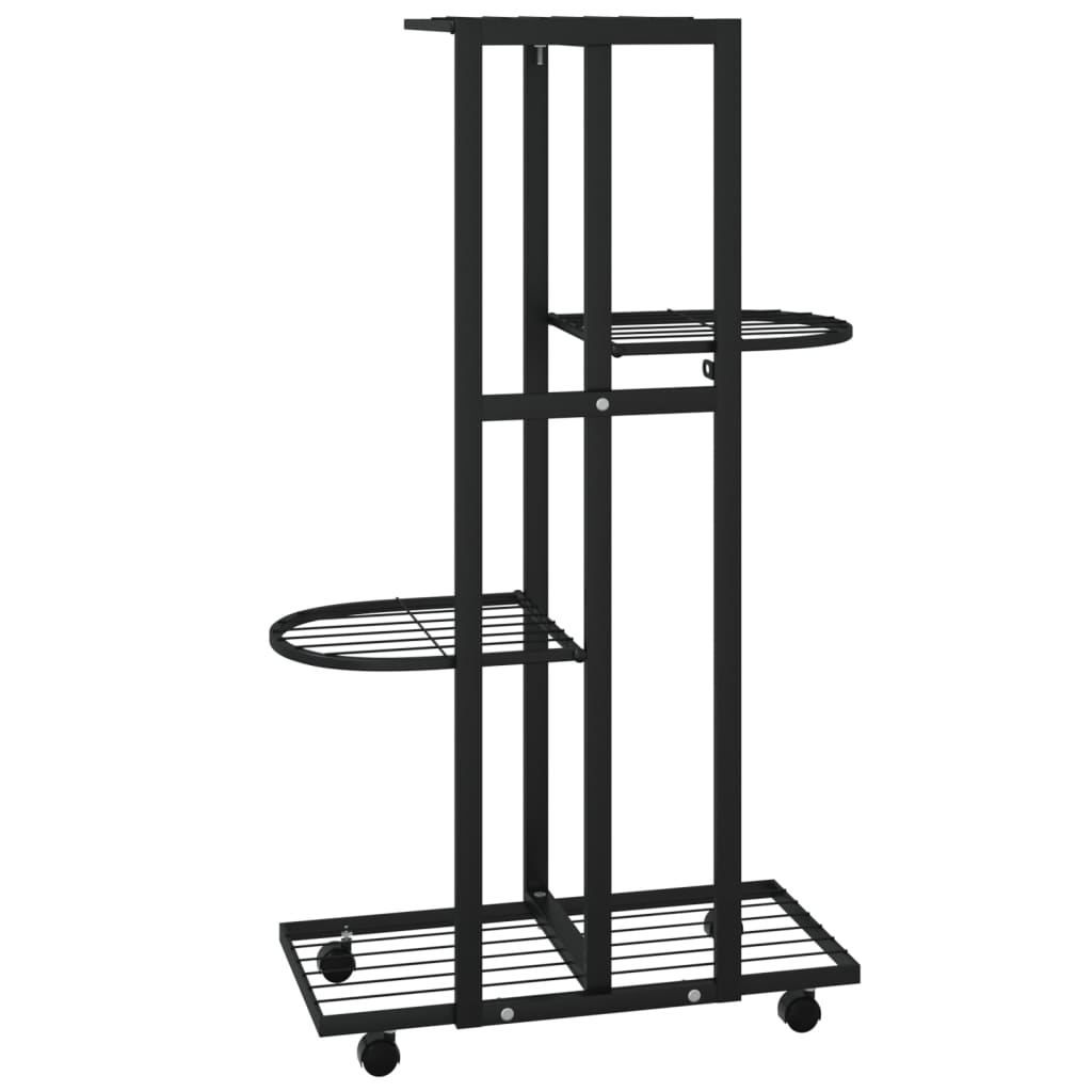 4-Floor Flower Stand with Wheels 44x23x80 cm Black Iron