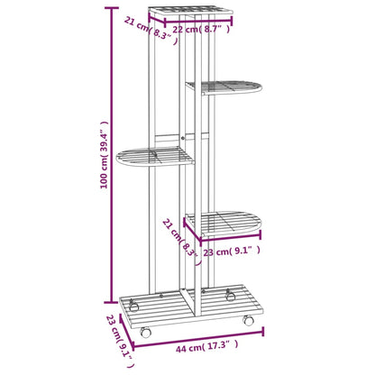 5-Floor Flower Stand with Wheels 44x23x100 cm Black Iron