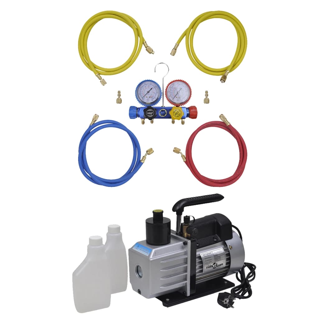 Vacuum Pump 50 L/min with 4-way Manifold Gauge Set in Tool Kit