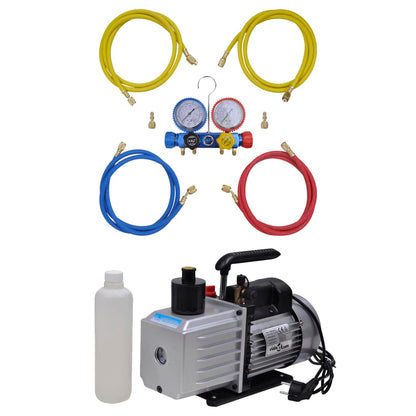 Vacuum Pump 100 L/min with 4-way Manifold Gauge Set in Tool Kit