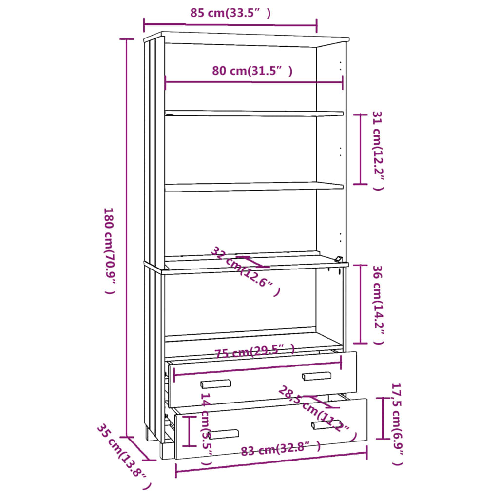 Highboard HAMAR Solid Wood Pine Honey Brown