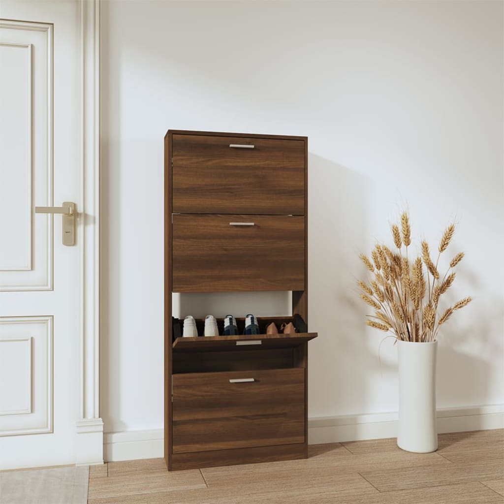 Shoe Cabinet Brown Oak 59x17x150 cm Engineered Wood