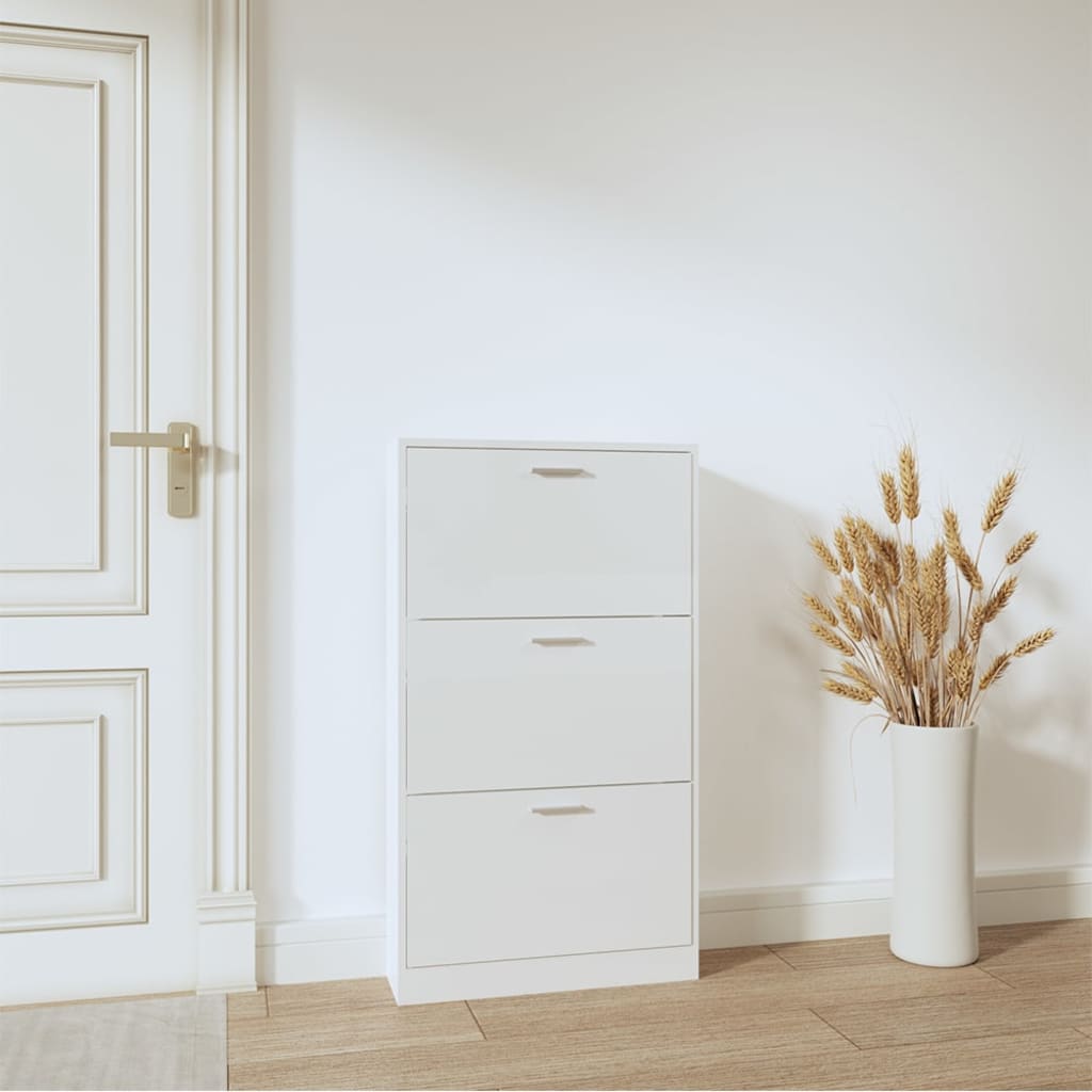 Shoe Cabinet High Gloss White 59x17x108 cm Engineered Wood