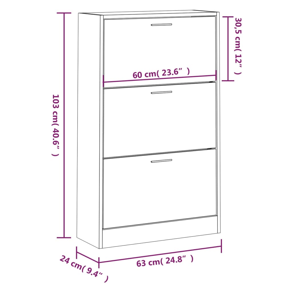 Shoe Cabinet Brown Oak 63x24x103 cm Engineered Wood