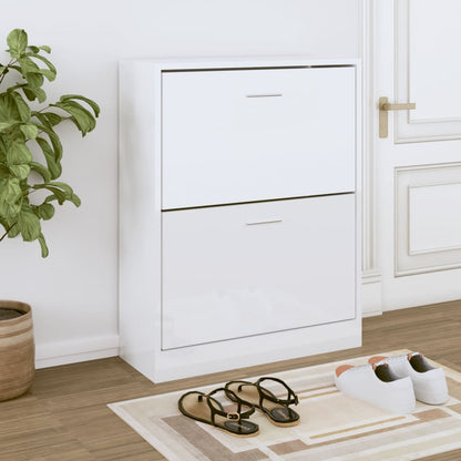 Shoe Cabinet High Gloss White 63x24x81 cm Engineered Wood