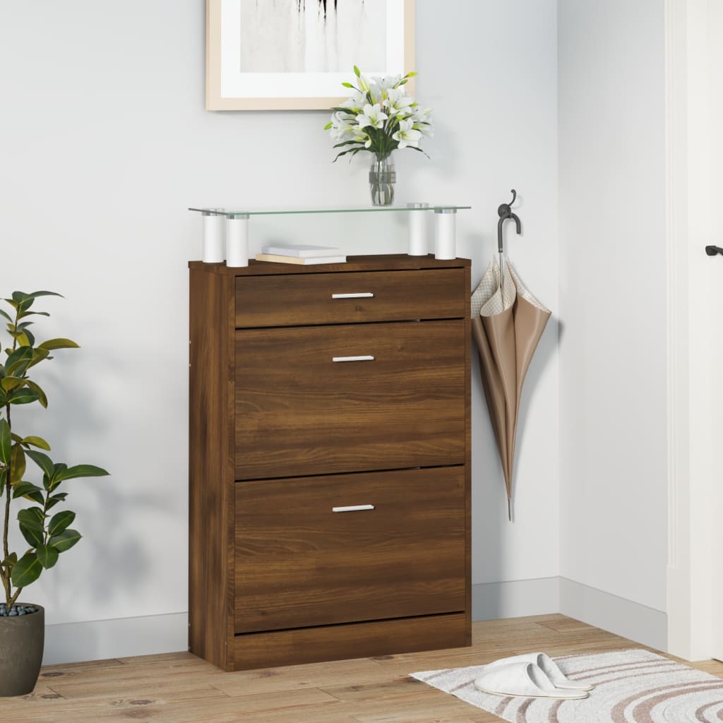 Shoe Cabinet Brown Oak 63x24x104 cm Engineered Wood