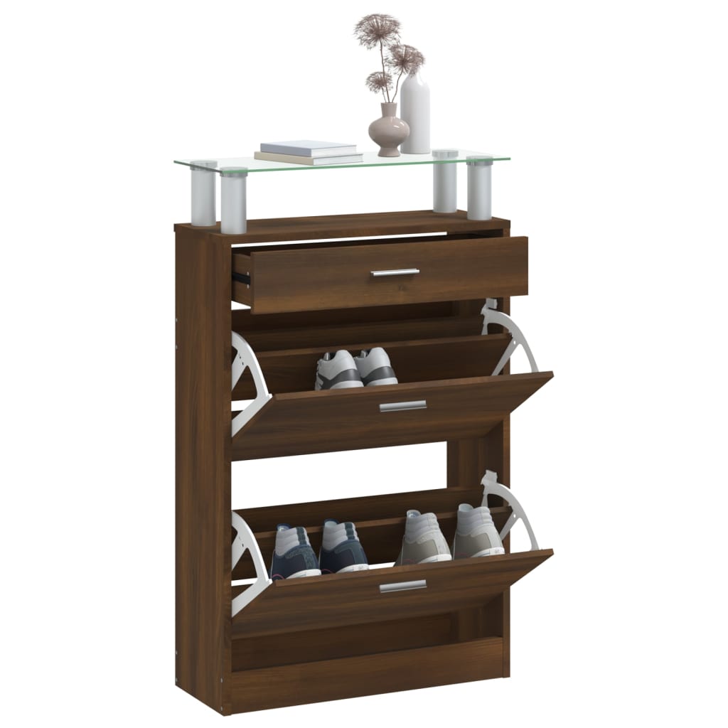 Shoe Cabinet Brown Oak 63x24x104 cm Engineered Wood