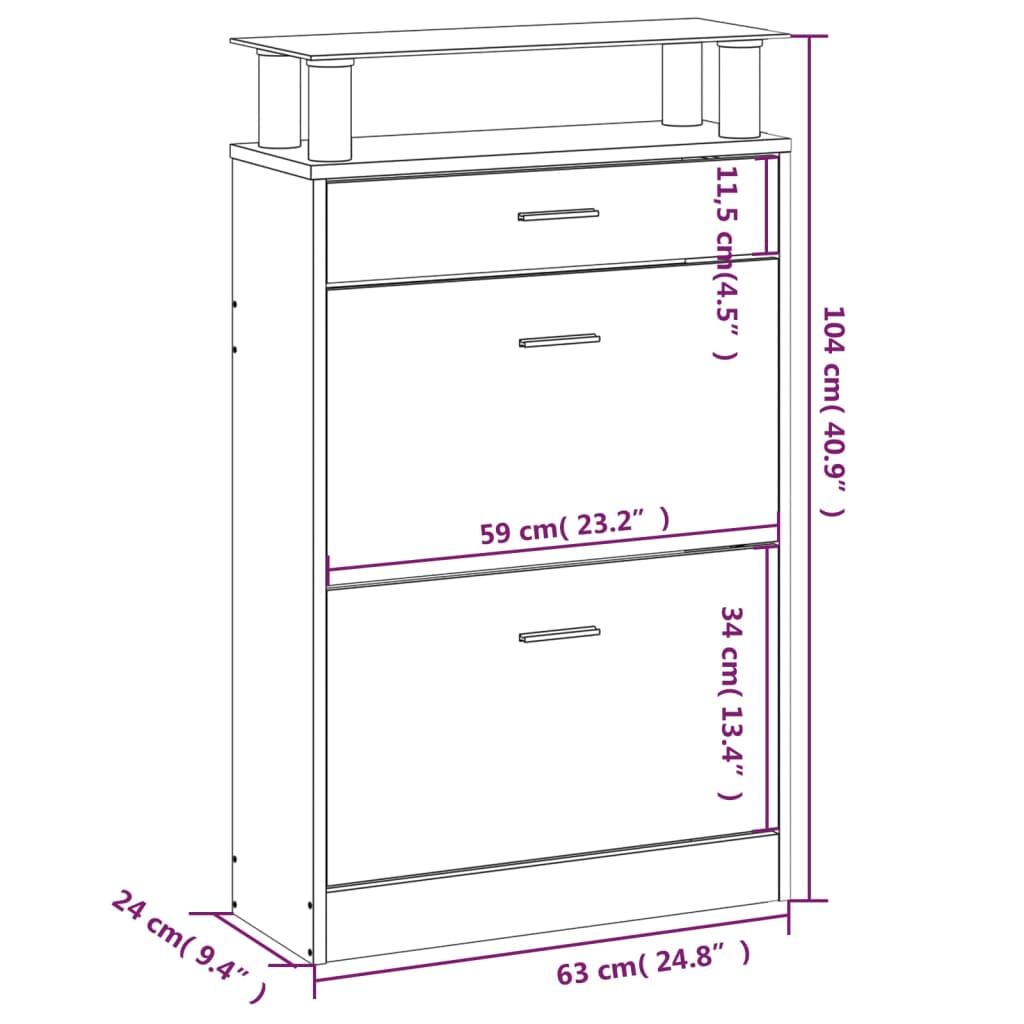 Shoe Cabinet Brown Oak 63x24x104 cm Engineered Wood