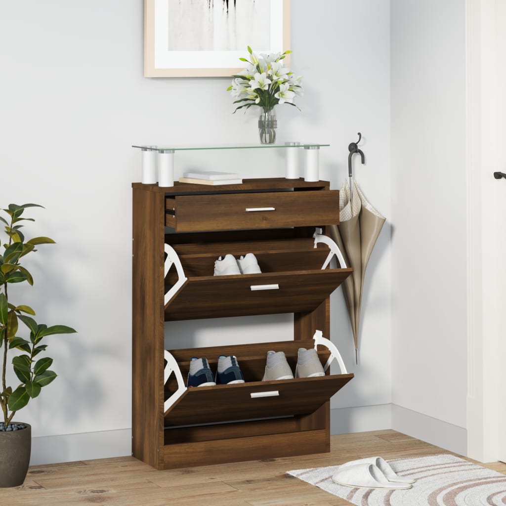 Shoe Cabinet Brown Oak 63x24x104 cm Engineered Wood