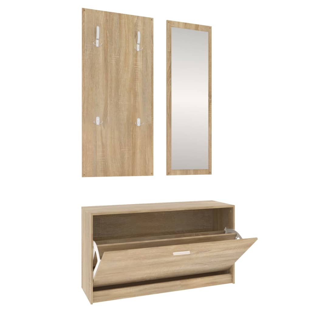 3-in-1 Shoe Cabinet Set Sonoma Oak Engineered Wood