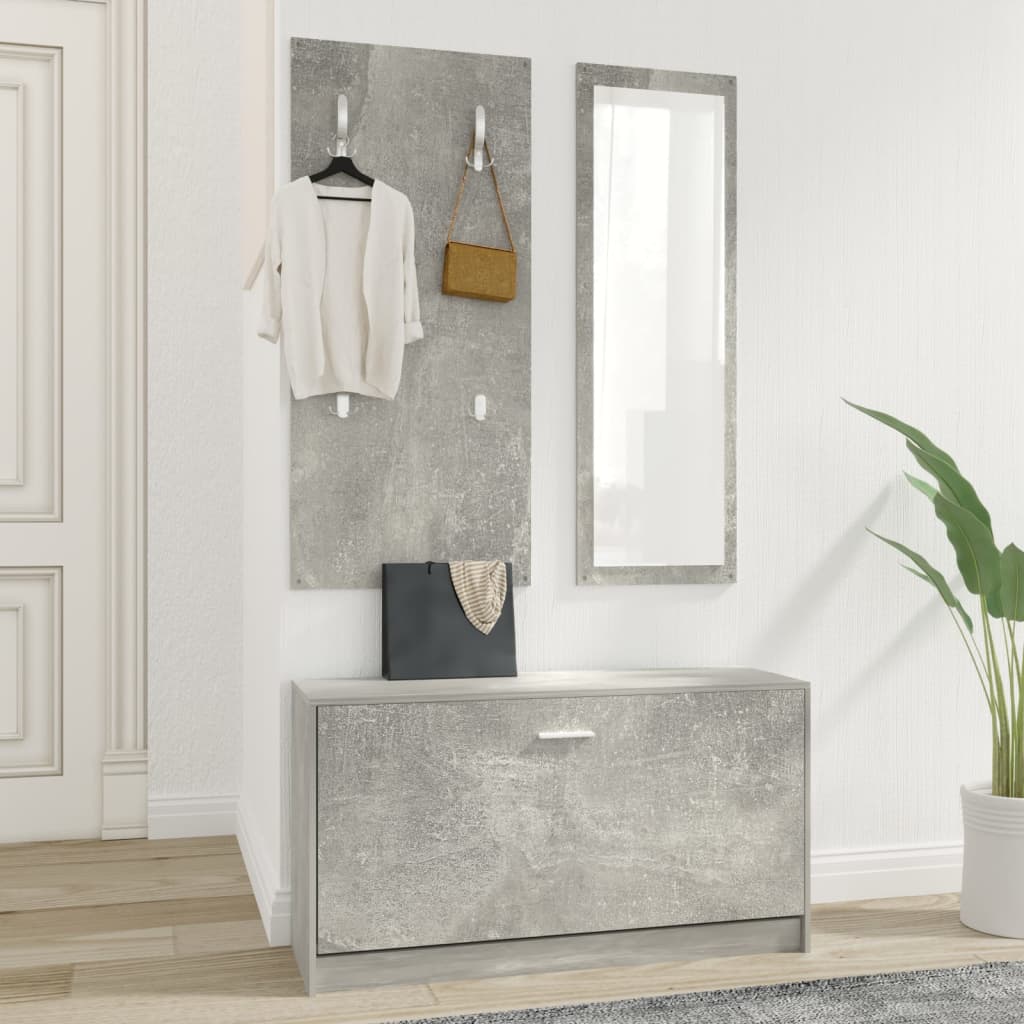 3-in-1 Shoe Cabinet Set Concrete Grey Engineered Wood