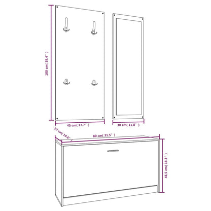 3-in-1 Shoe Cabinet Set Concrete Grey Engineered Wood