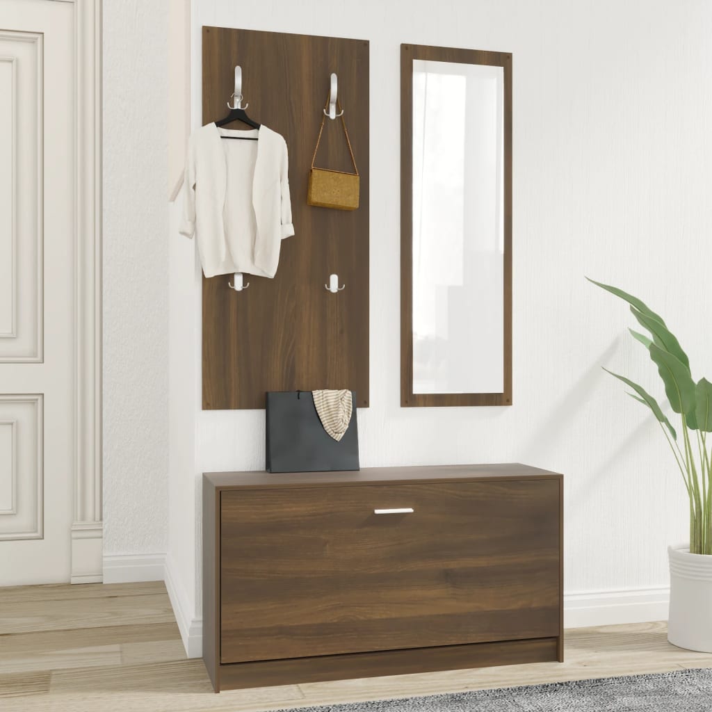 3-in-1 Shoe Cabinet Set Brown Oak Engineered Wood