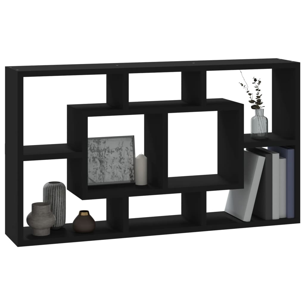 Wall Display Shelf 8 Compartments Black