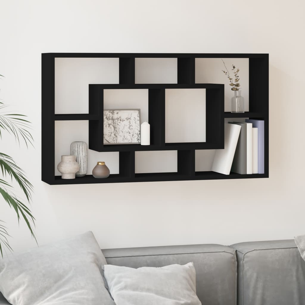 Wall Display Shelf 8 Compartments Black