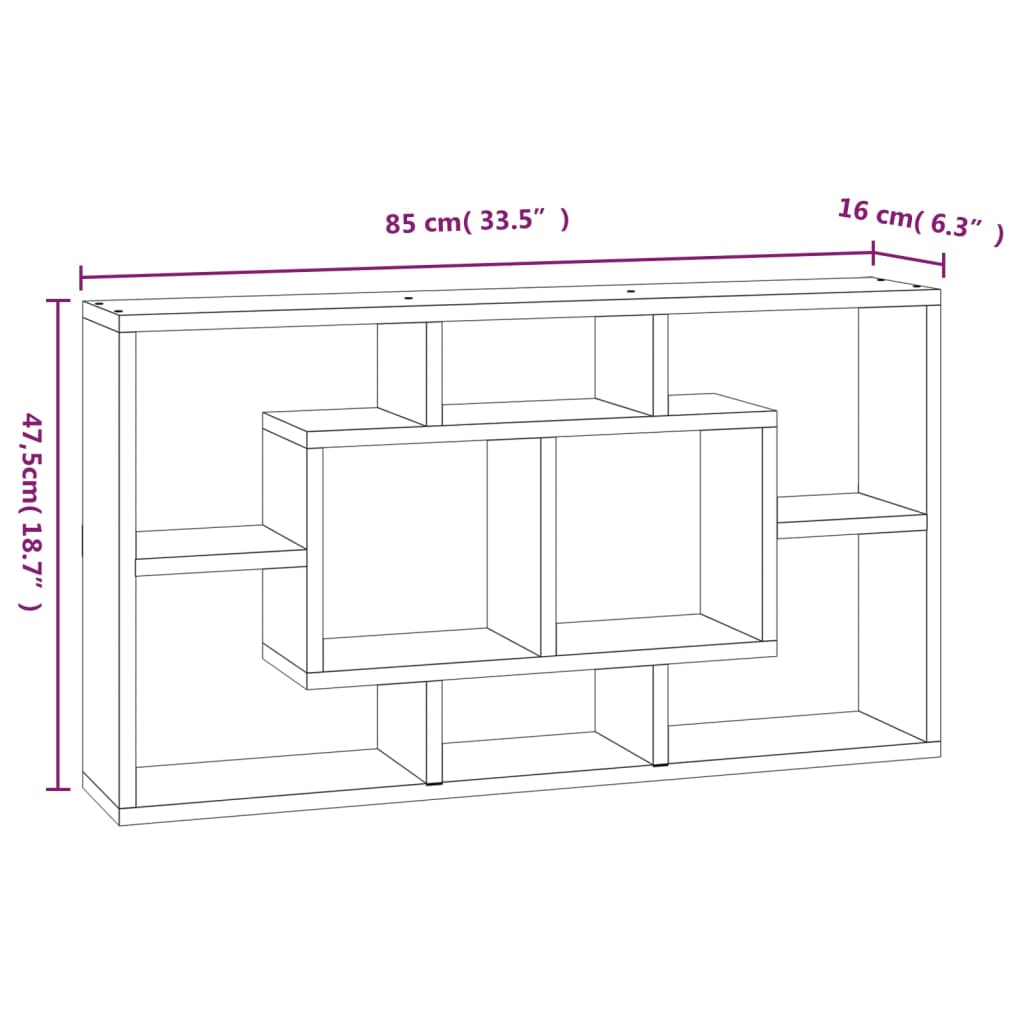 Wall Display Shelf 8 Compartments Concrete Grey