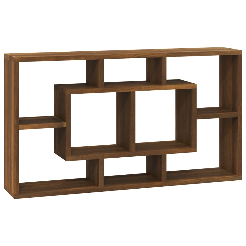 Wall Display Shelf 8 Compartments Brown Oak