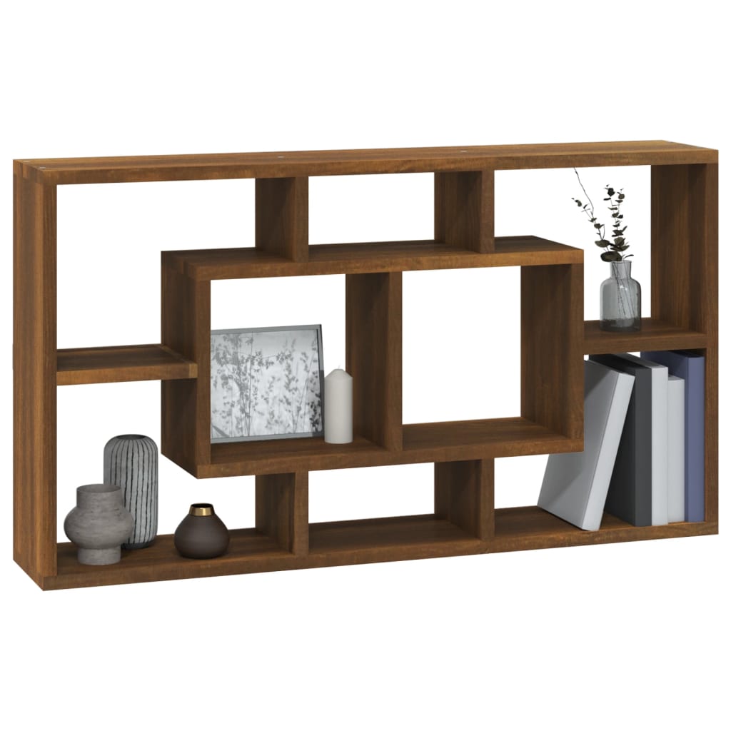 Wall Display Shelf 8 Compartments Brown Oak