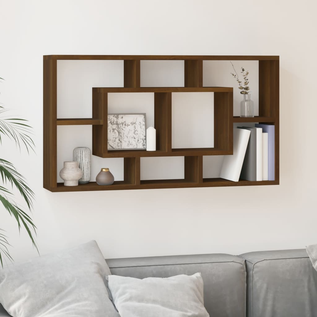 Wall Display Shelf 8 Compartments Brown Oak