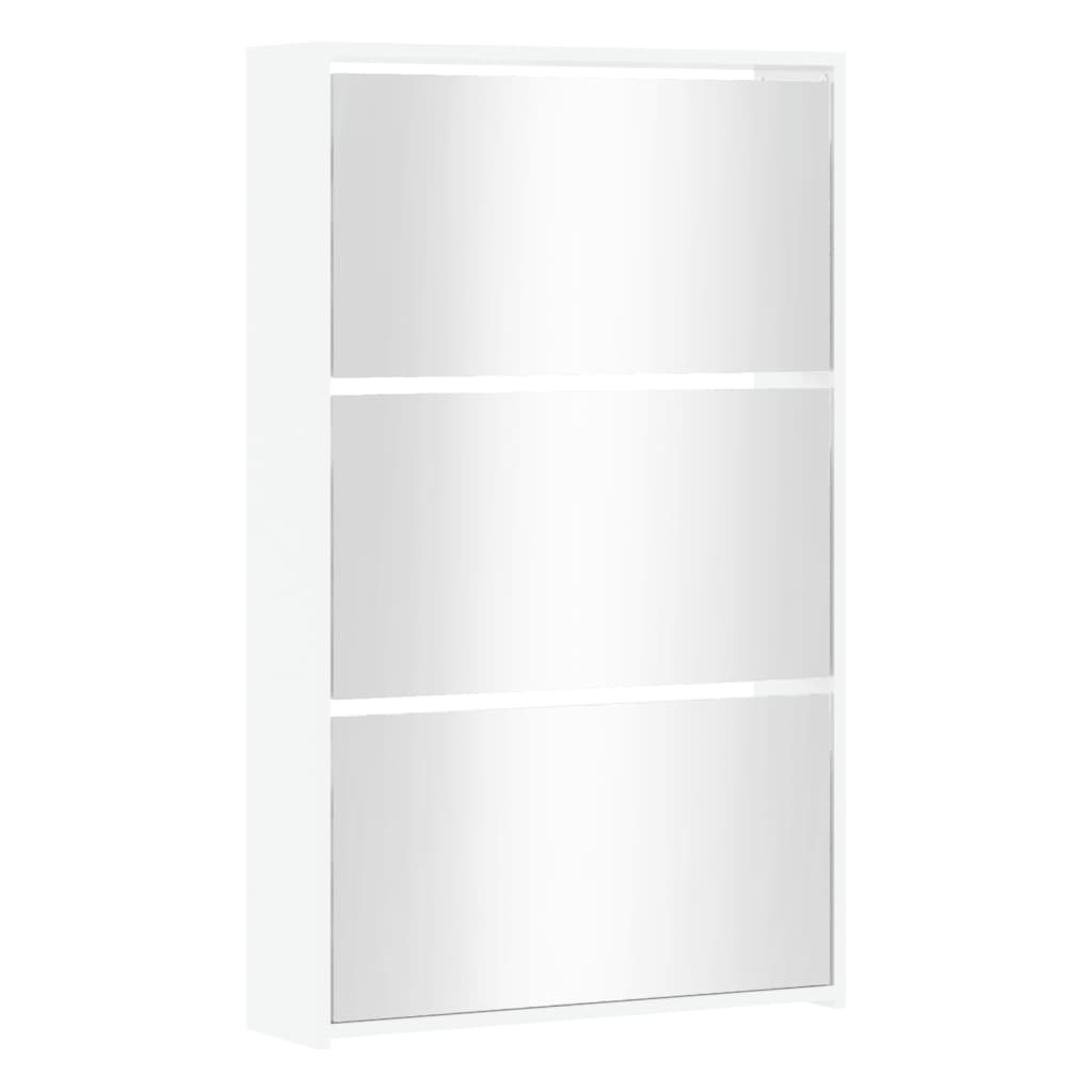 Shoe Cabinet with Mirror 3-Layer High Gloss White 63x17x102.5 cm