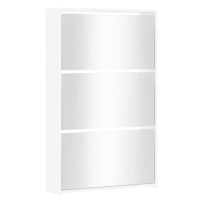 Shoe Cabinet with Mirror 3-Layer High Gloss White 63x17x102.5 cm