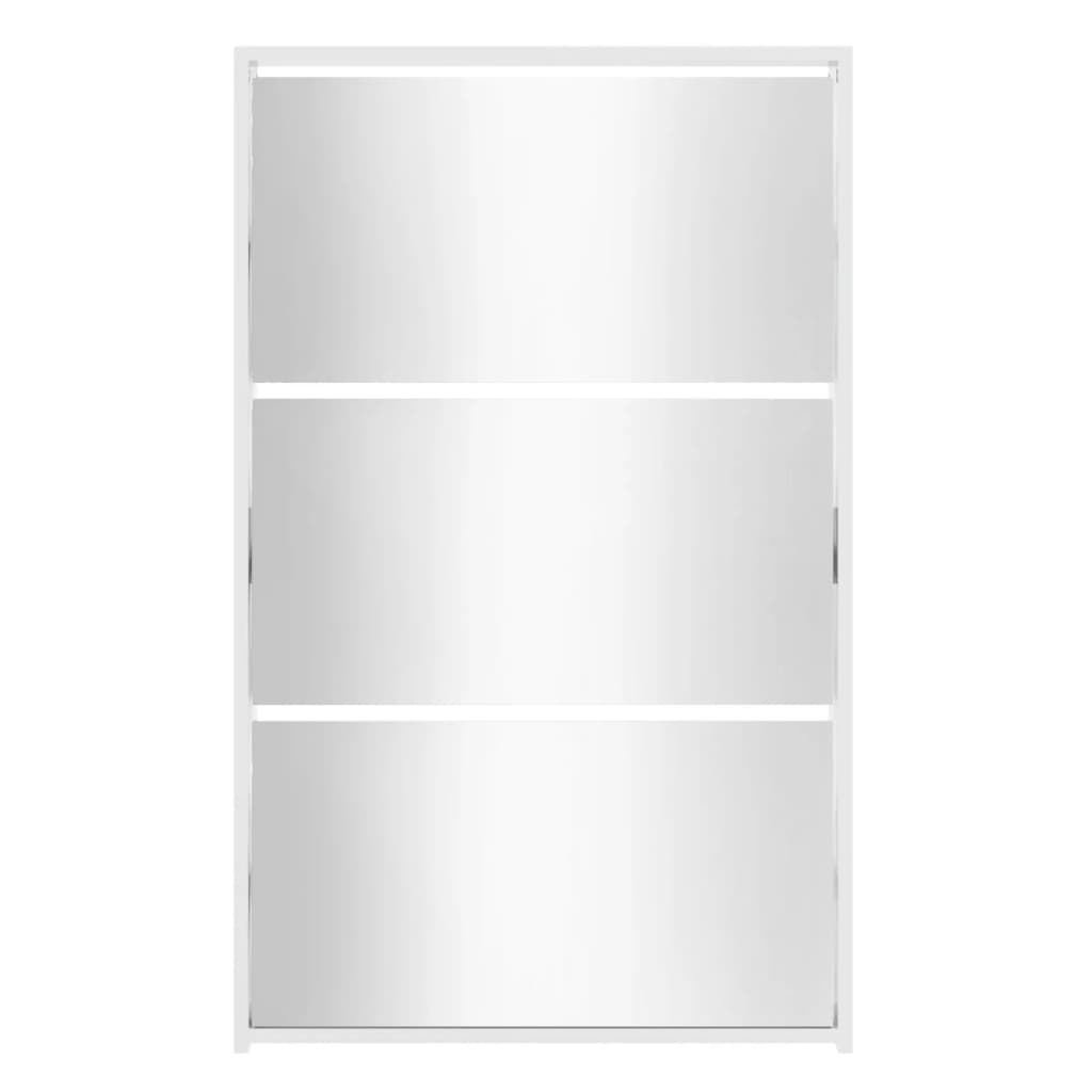 Shoe Cabinet with Mirror 3-Layer High Gloss White 63x17x102.5 cm