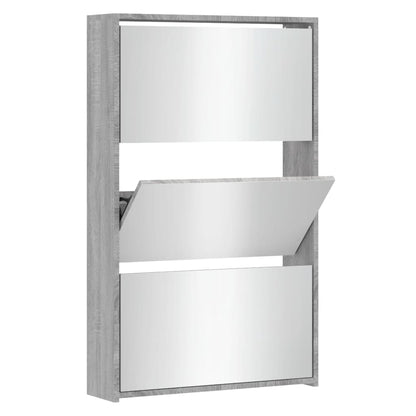 Shoe Cabinet with Mirror 3-Layer Grey Sonoma 63x17x102.5 cm