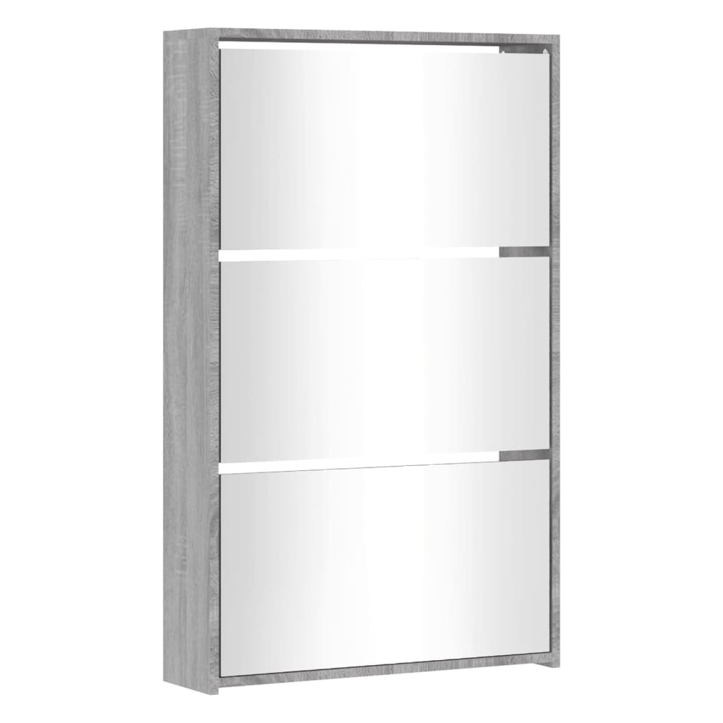 Shoe Cabinet with Mirror 3-Layer Grey Sonoma 63x17x102.5 cm